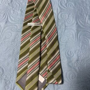 Paco Rabanne Olive Green & Pink Striped Silk Tie A38